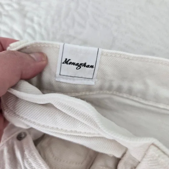 Frank & Eileen Monaghan High Rise Straight Leg Jeans Cream Raw Hem 29 - Picture 10 of 11